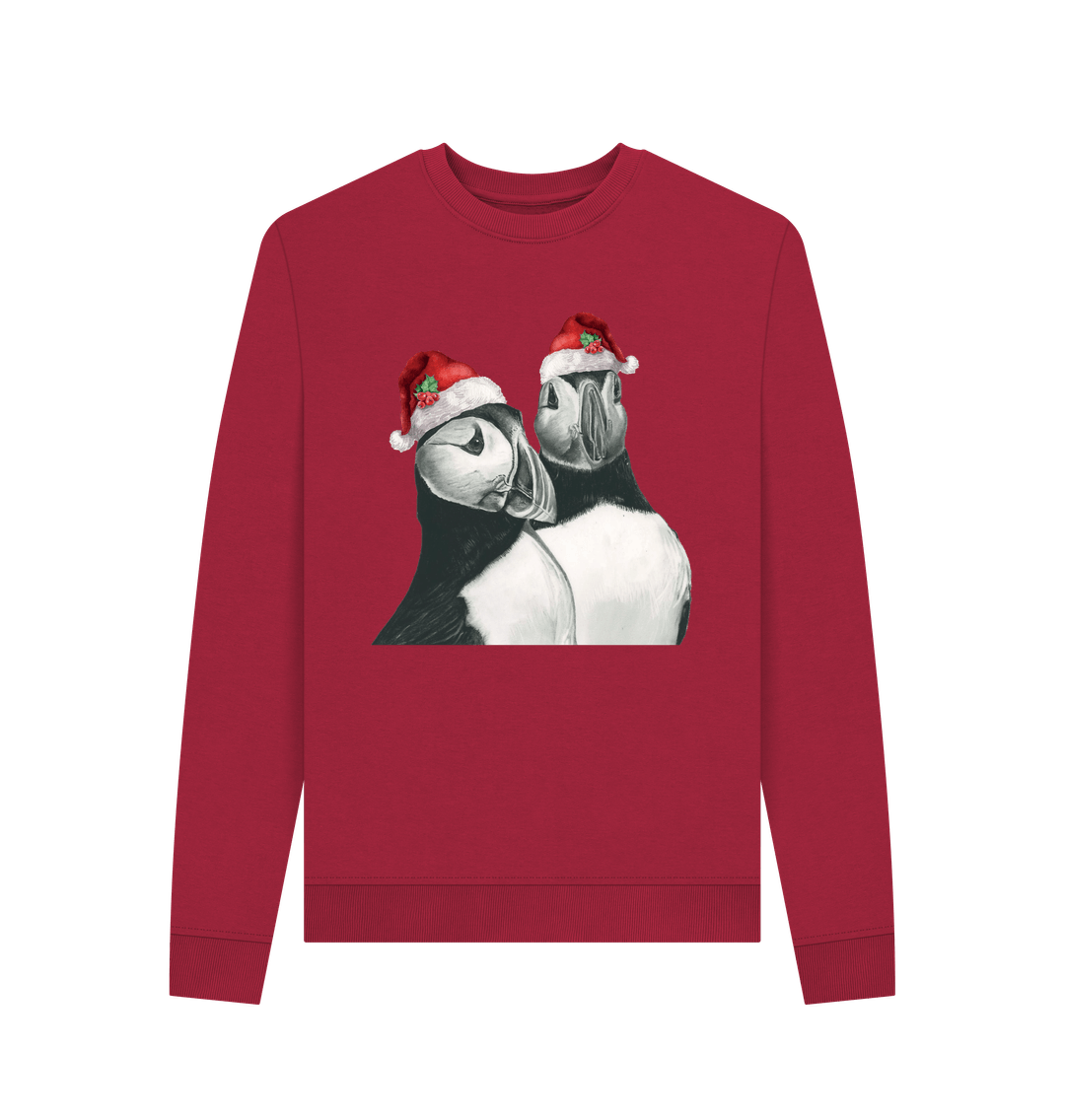 Cherry Women's Crew Neck Festive Puffin Sweater Certified Organic Cotton