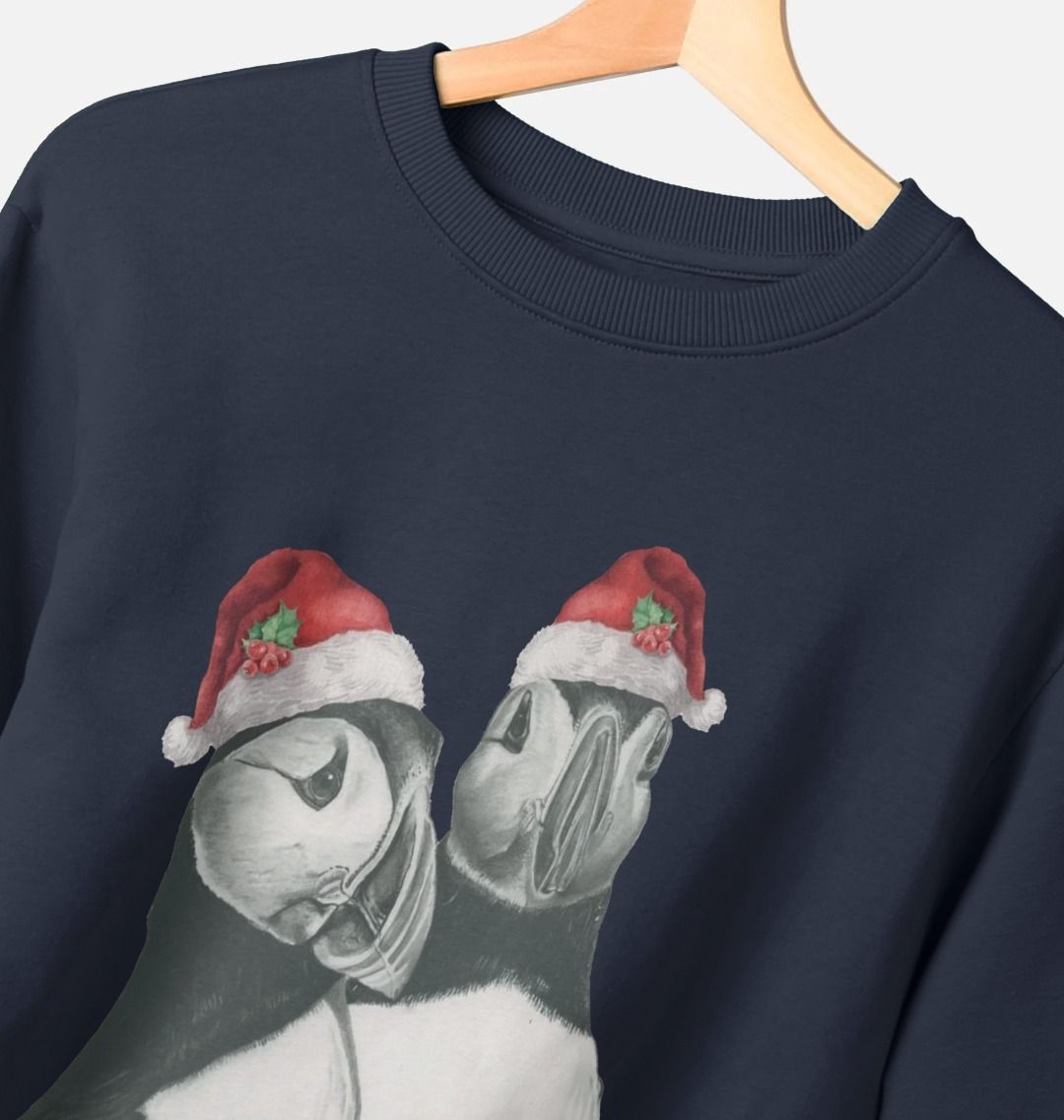 Women's Crew Neck Festive Puffin Sweater Certified Organic Cotton