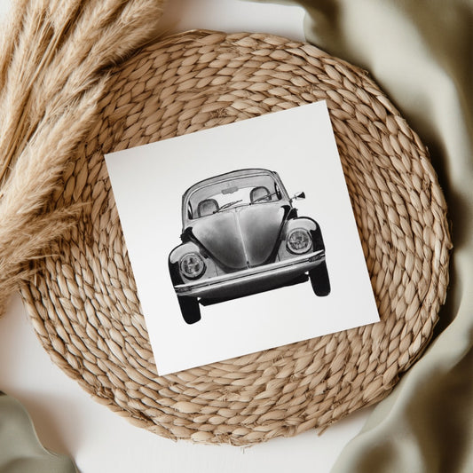 Beetle Car Hand Drawn Greeting Card – Classic Vintage Car Illustration