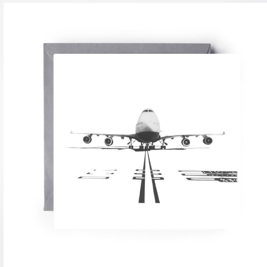 A hand-drawn 747 Aircraft greeting card, perfect for aviation enthusiasts and aircraft lovers. Displayed with a grey envelope, this card captures the iconic design of the 747 in stunning detail. Ideal for birthdays, special occasions, or as a thoughtful note for those passionate about aviation. Printed on high-quality cardstock, the inside is left blank, ready to be personalized with a heartfelt message.