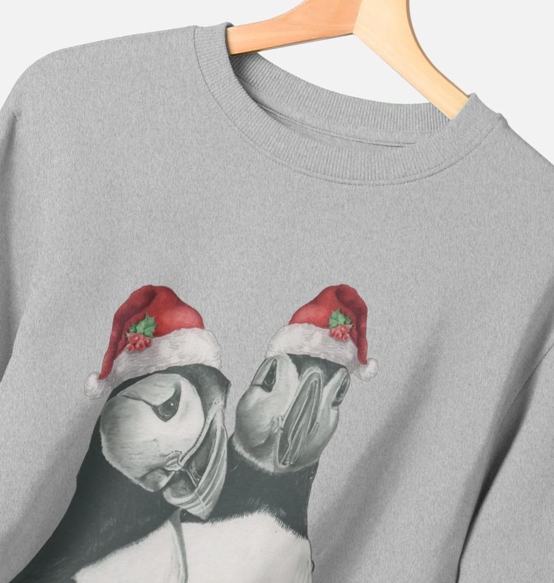 Women's Crew Neck Festive Puffin Sweater Certified Organic Cotton