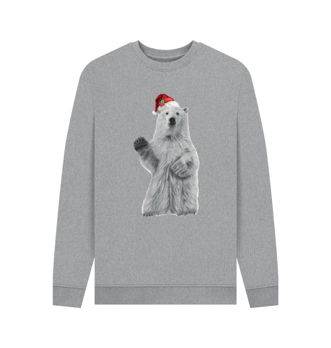 Light Heather Men's Crew Neck Festive Polar Bear Sweater Certified Organic Cotton