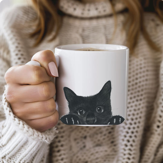 Peeking Cat Bone China Mug