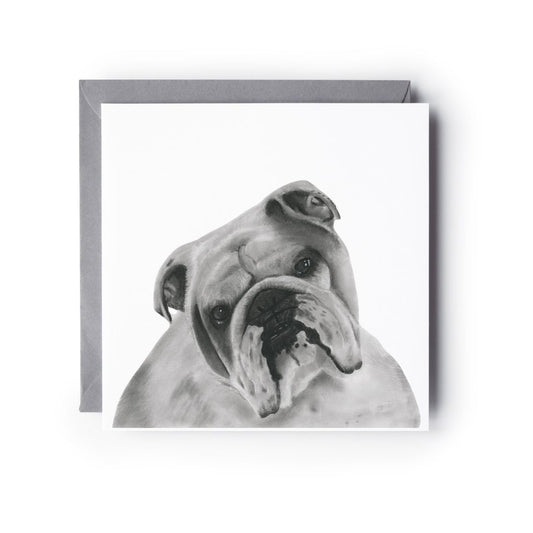 A Hand Drawn Bulldog Greeting Card From Libra Fine Arts.Hand-drawn bulldog greeting card featuring a charming illustration, perfect for bulldog lovers and dog lovers. Ideal for use as a birthday card or general messag