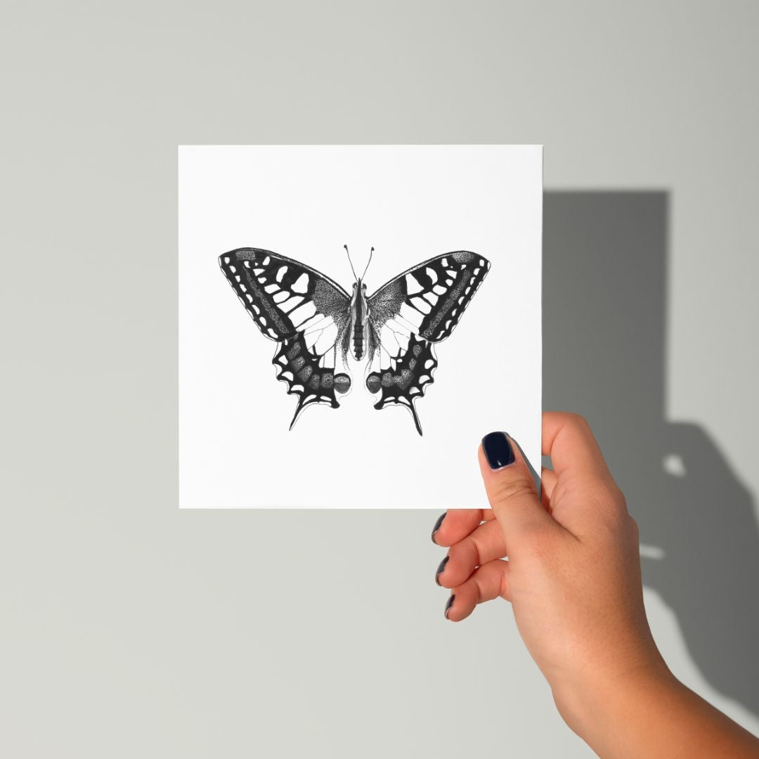 A Hand Drawn Butterfly Greeting Card From Libra Fine Arts. Hand-drawn Old World Swallowtail birthday card featuring a detailed ill