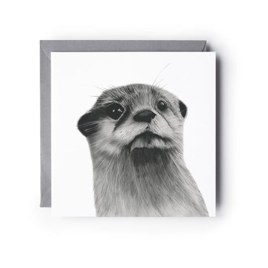 A Hand Drawn Otter Greeting Card from Libra fine Arts. Hand-drawn otter greeting card featuring a delightful illustration, perfect for British countryside lovers. Ideal for sending as a birthday card or general message