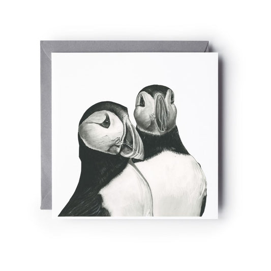 A hand Drawn Puffins Greeting Card from Libra Fine Arts. Hand-drawn puffins blank greeting card featuring charming puffins, perfect for a birthday or general message