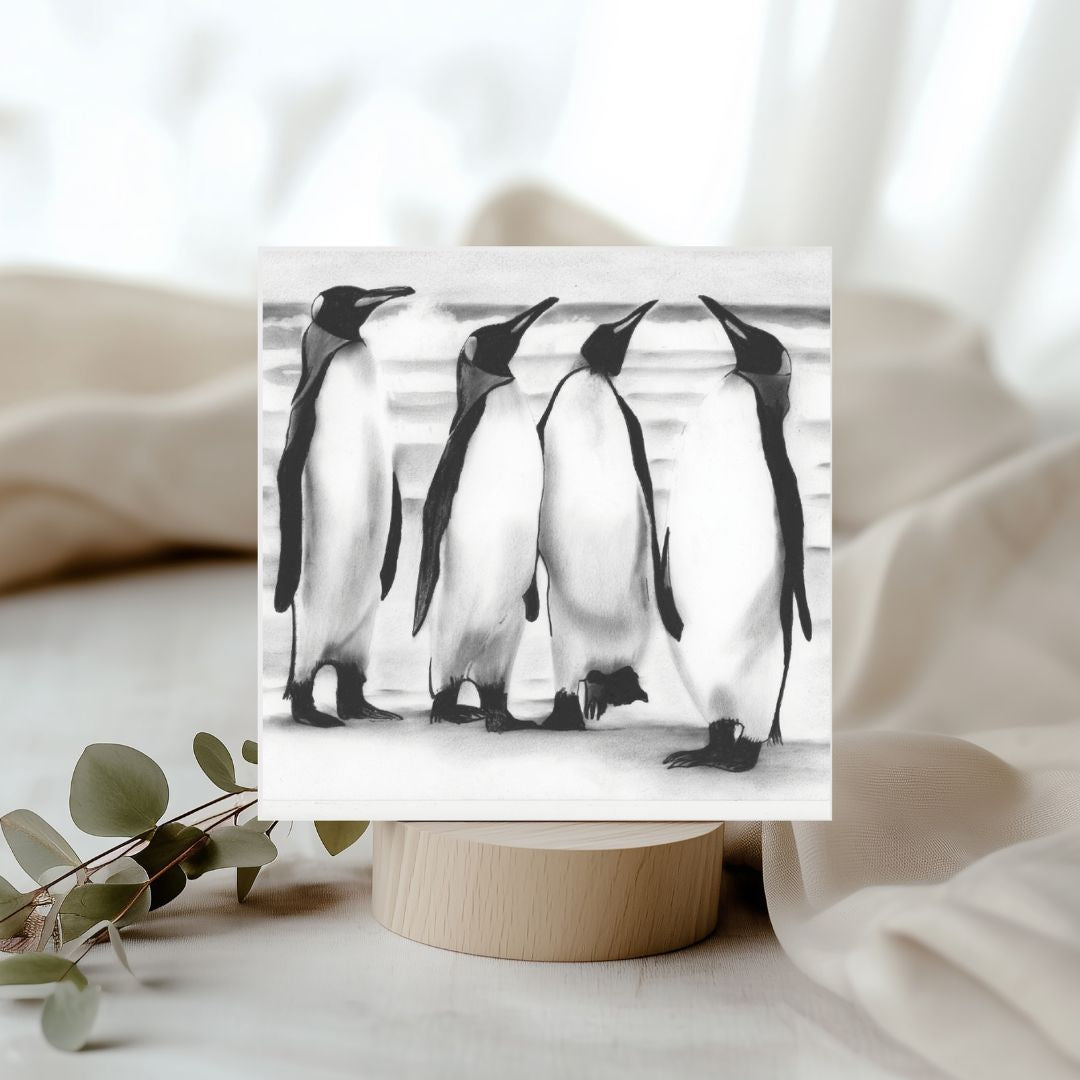 Plane Spotting Penguins Hand Drawn Greeting Card