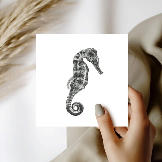 Diya the Seahorse Hand-Drawn Greeting Card – Elegant Marine Life Illustration