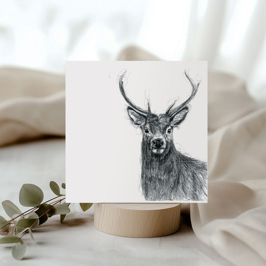 Stag Lines Greeting Card – Hand Drawn Minimalist Stag Illustration for Nature and Wildlife Lovers