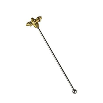 A stainless steel drinks stirrer featuring a delicate bee design at the top, showcasing intricate wings and body details, adding a whimsical and nature-inspired touch to your drinks.