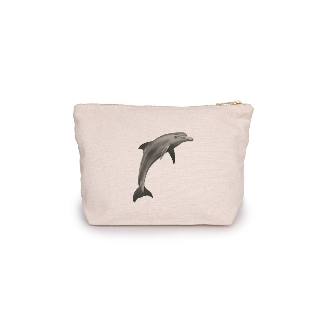 Dolphin Pouch Bag From Libra Fine Arts, Dolphin Pouch Bag: A charming pouch featuring a hand-drawn dolphin design. Perfect for organizing your essentials, this delightful bag makes a great gift for dolphin enthusiasts and marine life lovers. Ideal for birthdays, Christmas presents, or adding a touch of oceanic whimsy to your daily routine