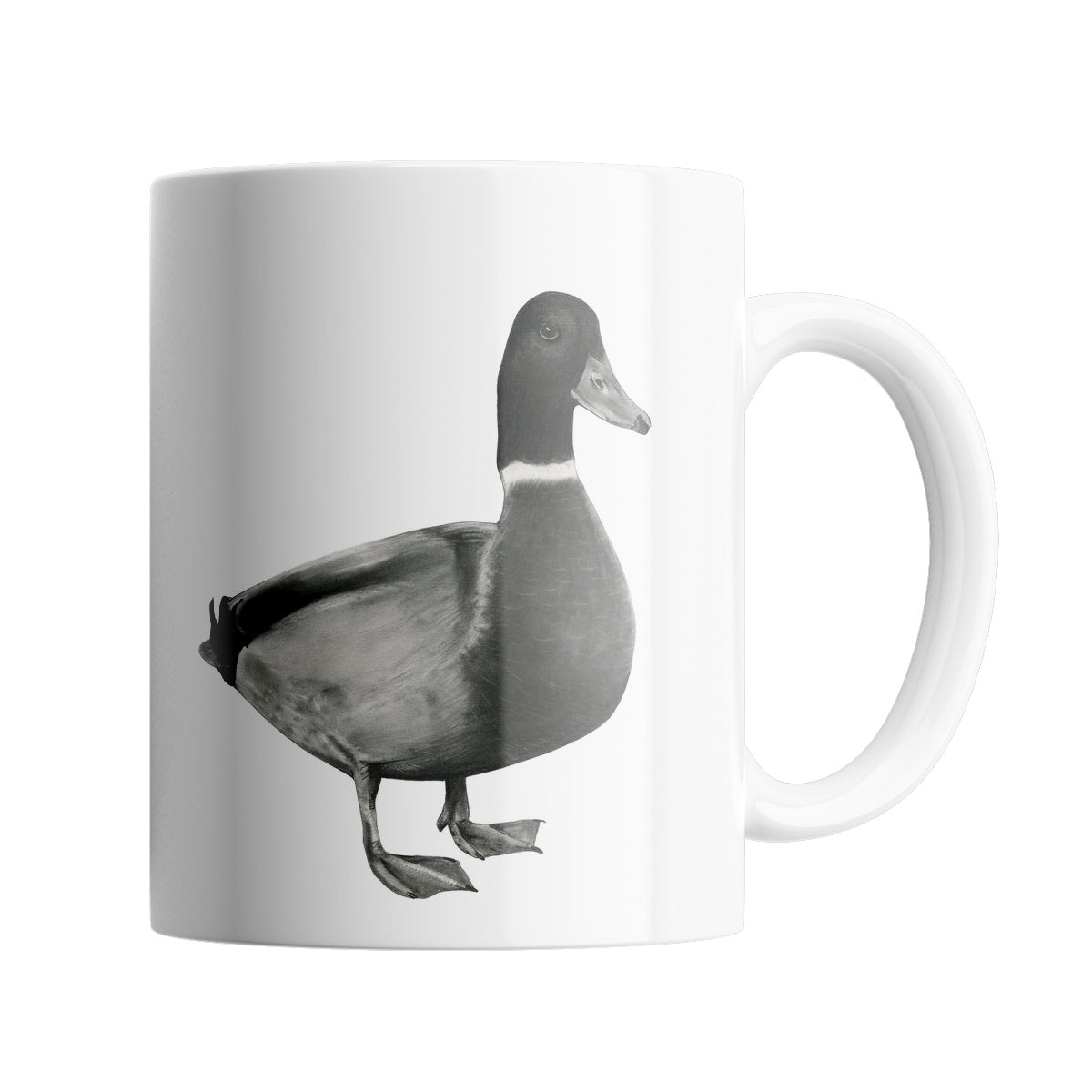 Duck 11oz Ceramic Mug From Libra Fine Arts.  Hand-drawn cute duck design ceramic mug, the perfect gift for family members, featuring intricate artwork and a personal touch. Great birthday present and christmas presents for those who love ducks and other british countryside animals