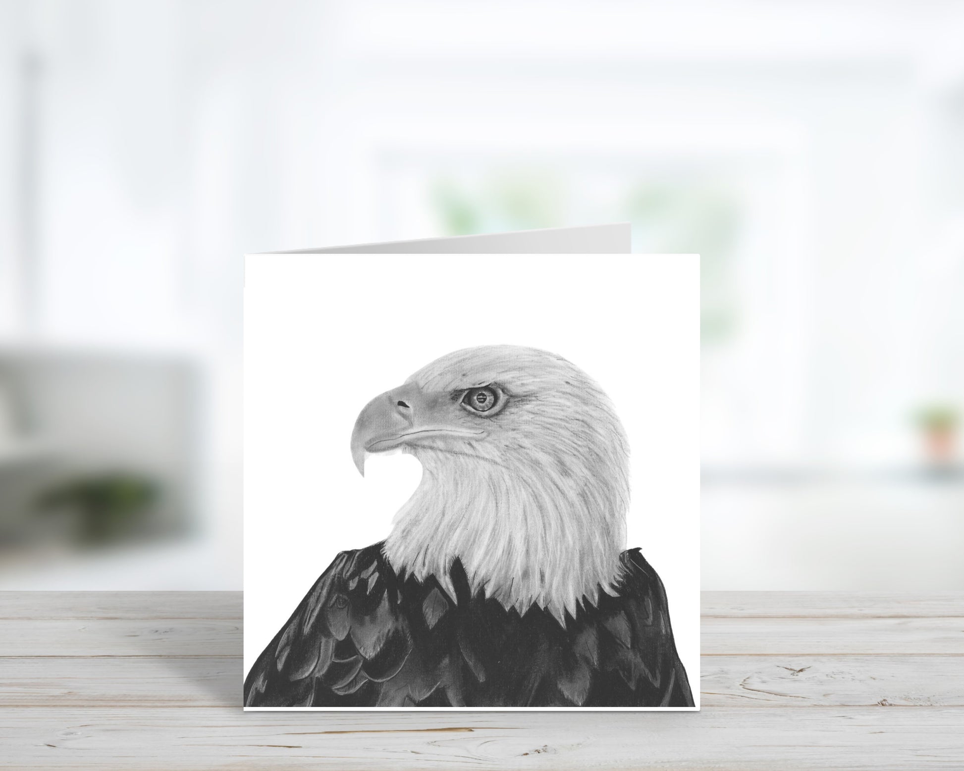 Arrakis the Eagle Hand-Drawn Greeting Card by Libra Fine Arts, featuring a detailed black and white illustration of a majestic eagle. A perfect card for nature and wildlife lovers