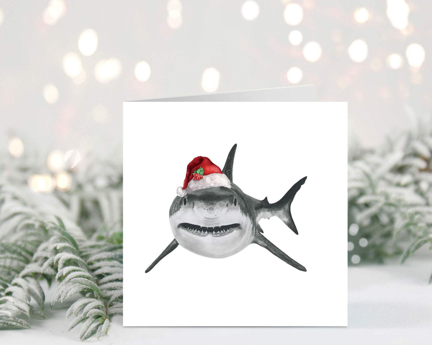 Vega the Shark Santa Hat Festive Christmas Card