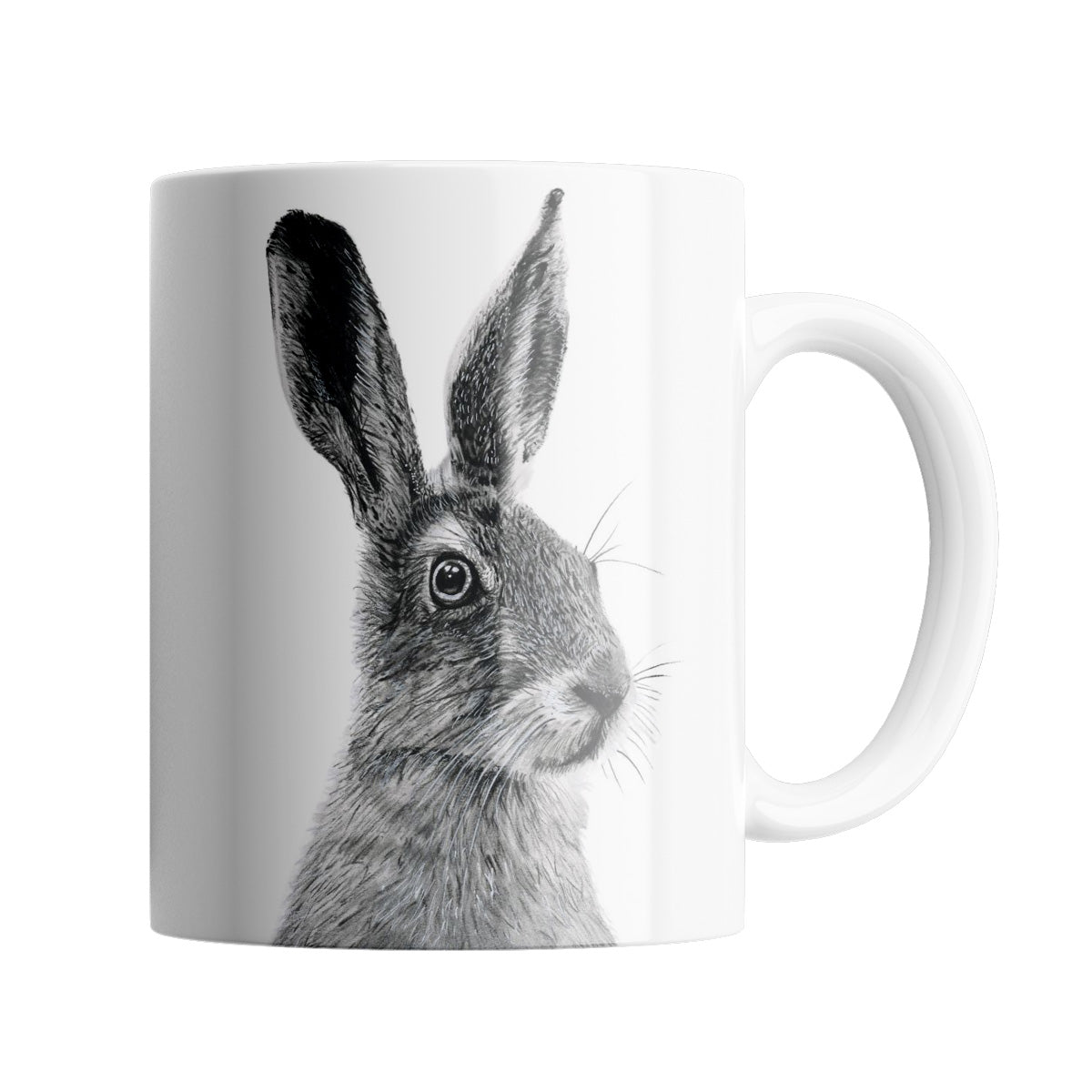 Hand-drawn countryside bare design ceramic mug, the perfect gift for family members, featuring intricate artwork and a personal touch. Great birthday present and christmas presents for those who love hares and the countryside 