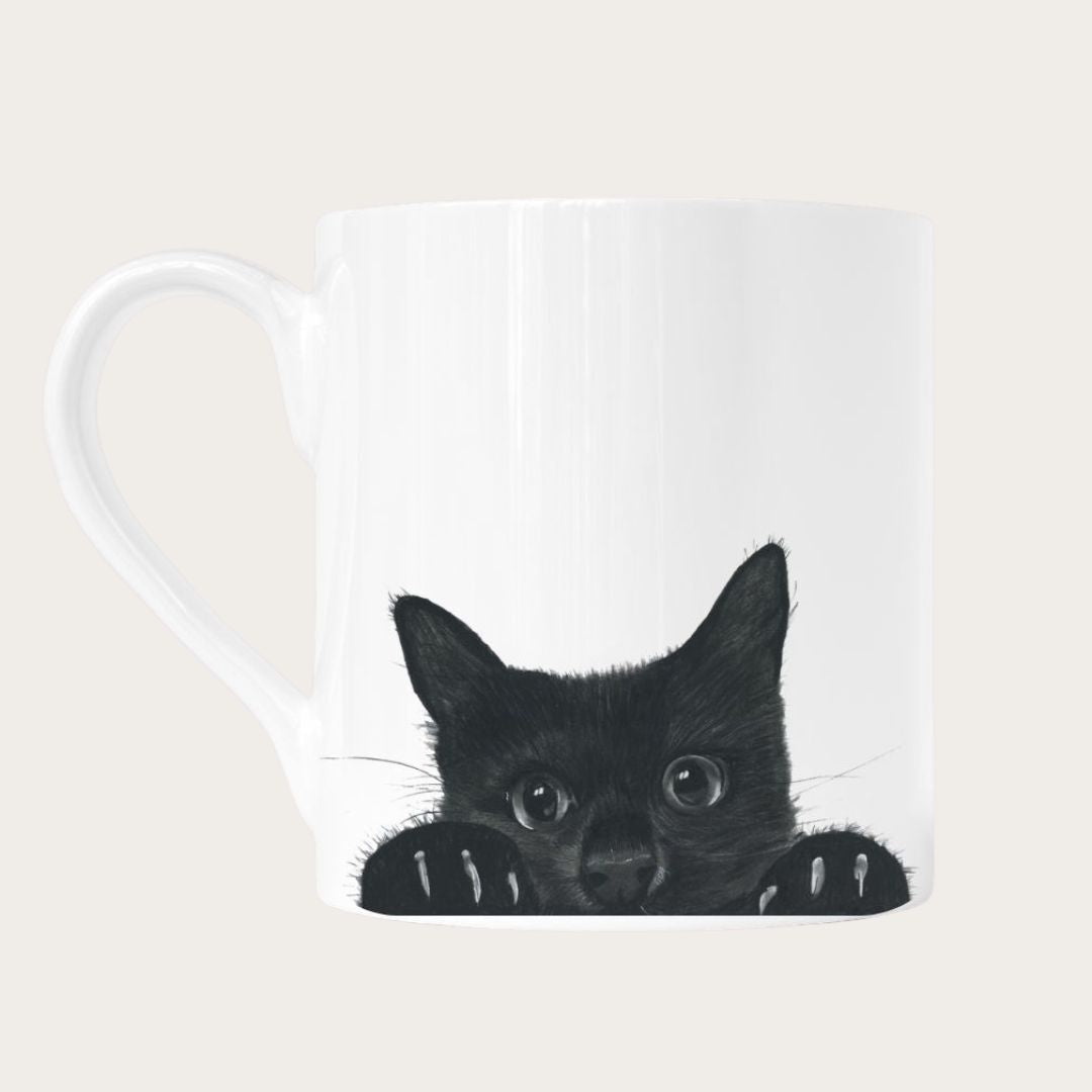 Peeking Cat Bone China Mug