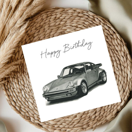 Classic German Sports Car Birthday Greeting Card – Porsche Edition