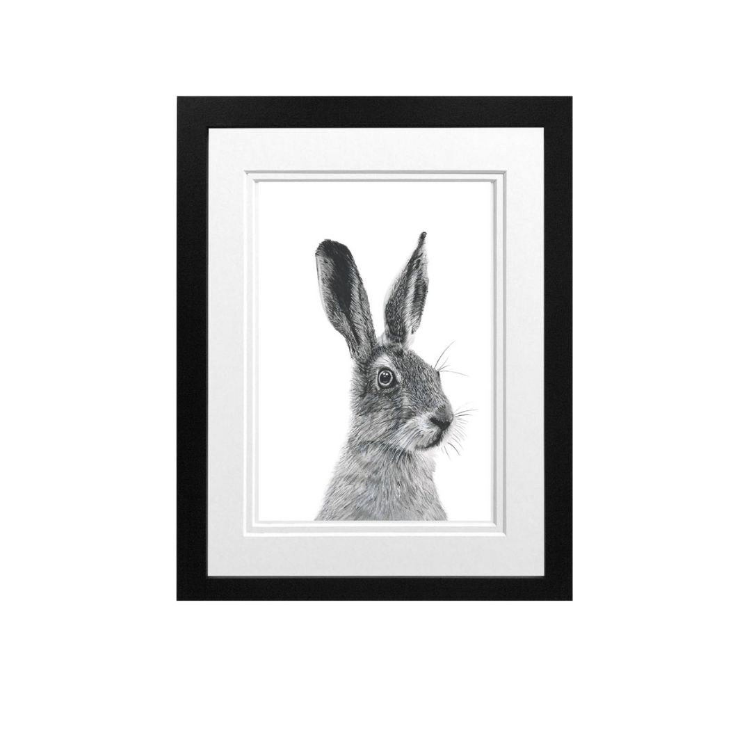 Libra_Fine_Arts_Hand_Drawn_Hare_Drawing_in_Black_Frame_._A_beautiful_gift_for_hare_lovers for birthday presents or christmas gifts.