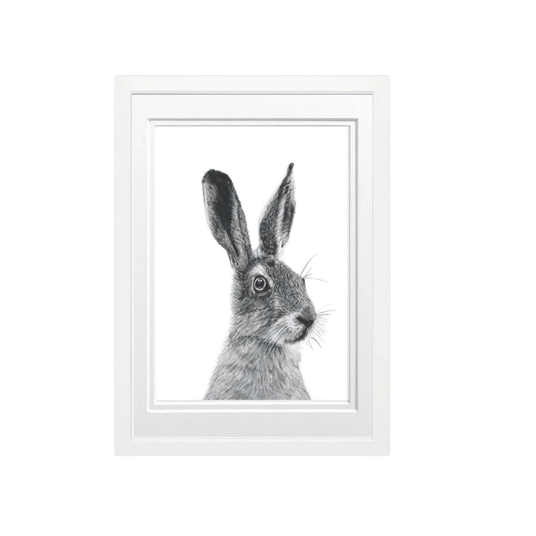 Libra_Fine_Arts_Hand_Drawn_Hare_Drawing_in_white_Frame_._A_beautiful_gift_for_hare_lovers for birthday presents or christmas gifts.