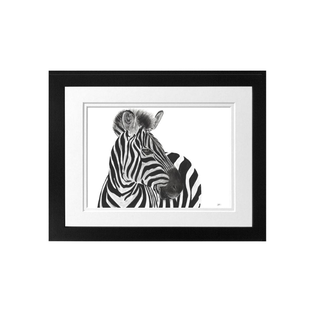 Libra_Fine_Arts_Hand_Drawn_Zebra_Drawing_in_black_Frame. The perfect gift for christmas, birthday present or anniversary present for zebra, wildlife and safari lovers