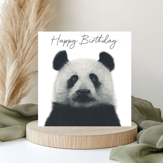 Panda Card Hand-Drawn by Lobra Fine Arts – A charming, hand-drawn design featuring an adorable panda, perfect for sending warm and thoughtful wishes for birthdays