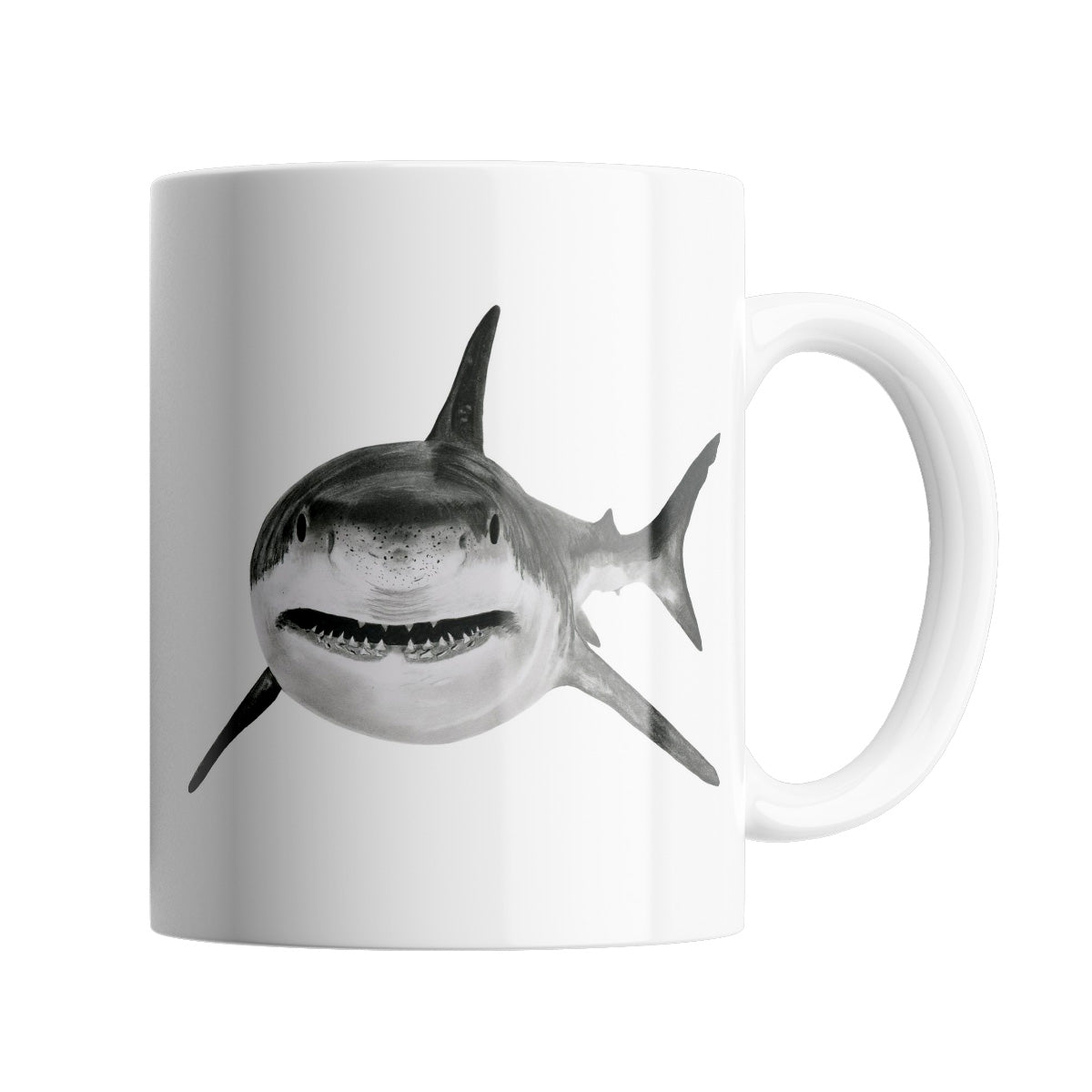 Shark 11oz Ceramic Mug From Libra Fine Arts.  Hand-drawn cute adorable  popular shark  design ceramic mug, the perfect gift for family members, featuring intricate artwork and a personal touch. Great birthday present and christmas presents for those who love sharks and other sealife