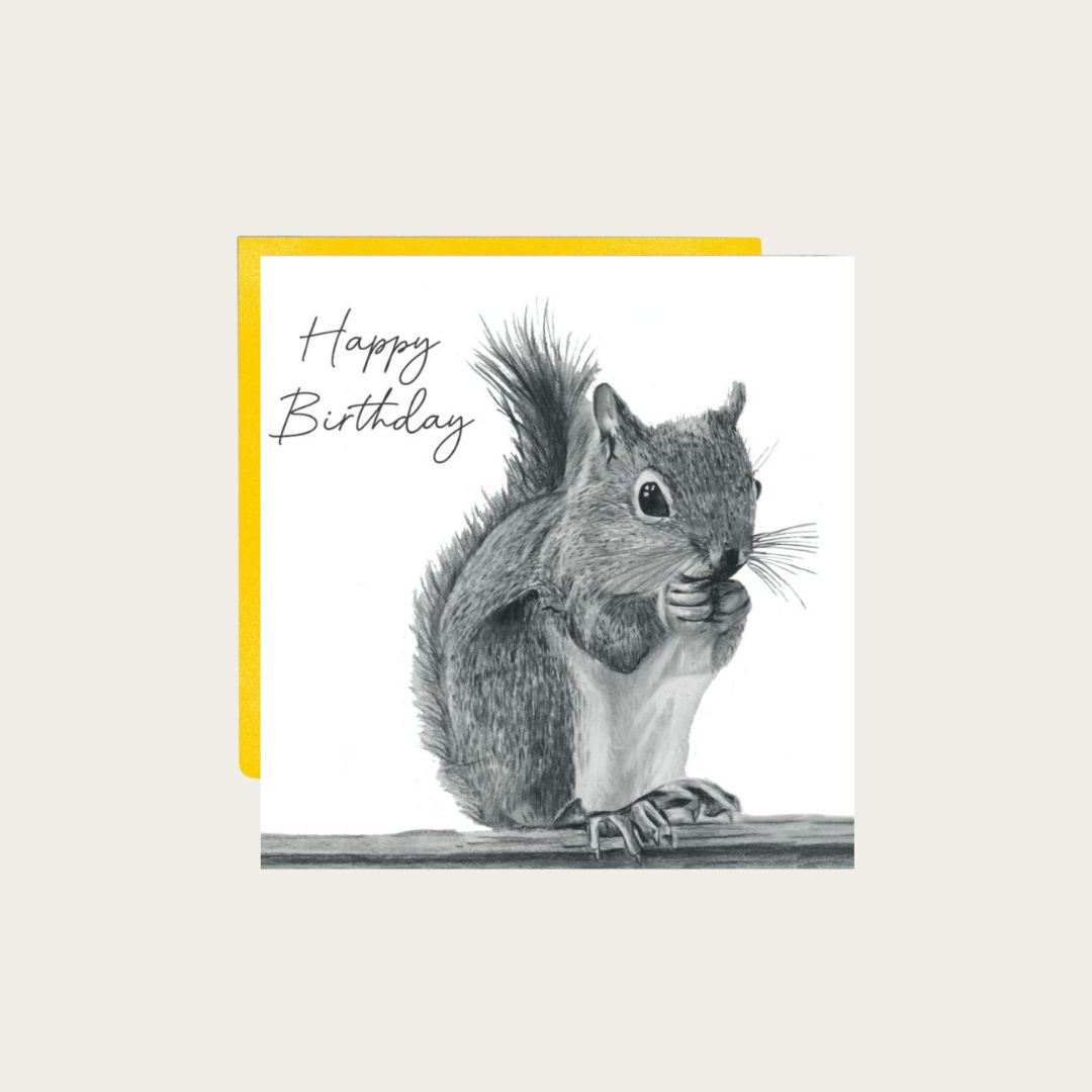 A Birthday Squirrel Card featuring a hand-drawn illustration of an adorable squirrel, perfect for sending playful and joyful birthday wishes