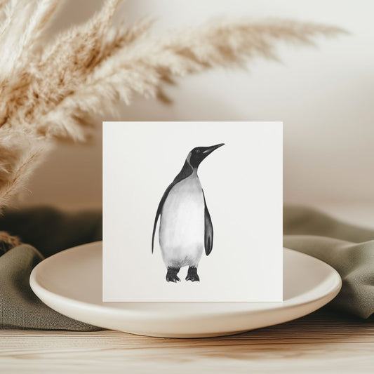 Alya the Solo Penguin Hand-Drawn Greeting Card – A Heartwarming Winter Illustration