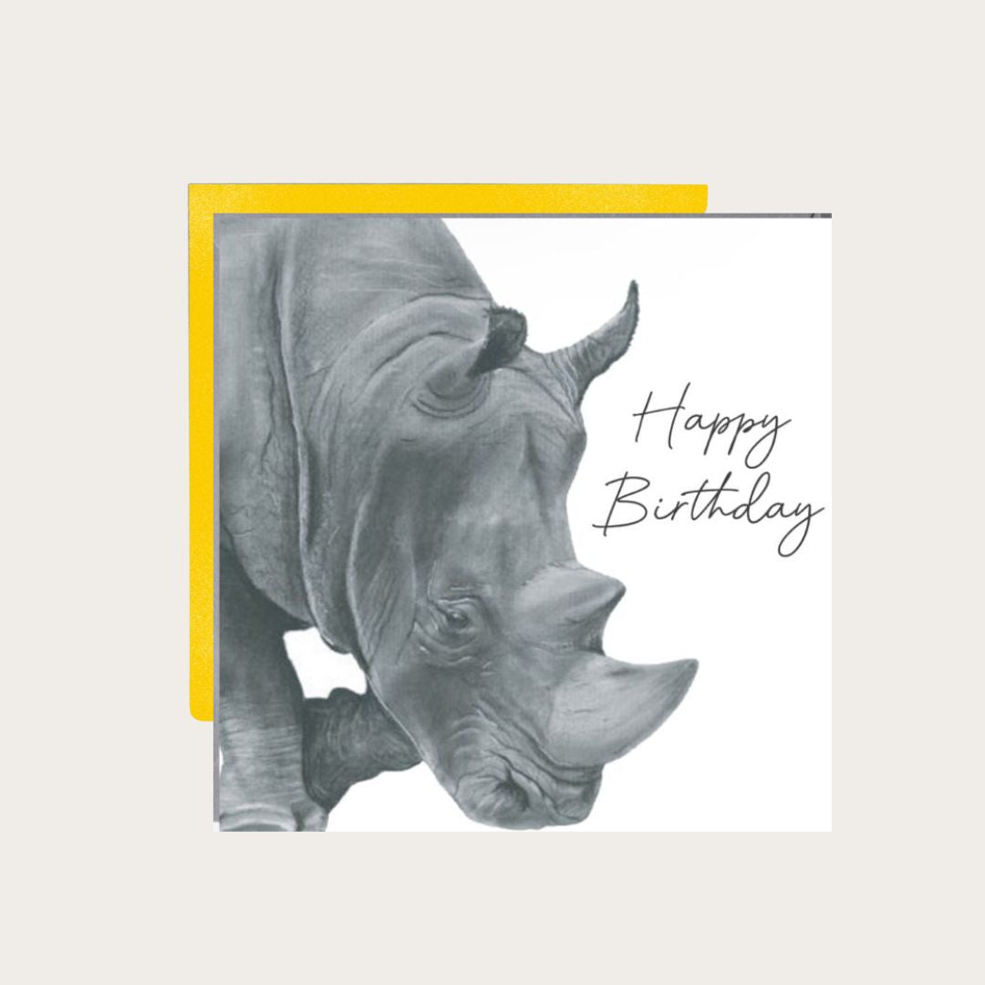 Happy Birthday Rhino Card – Hand-Drawn Illustration