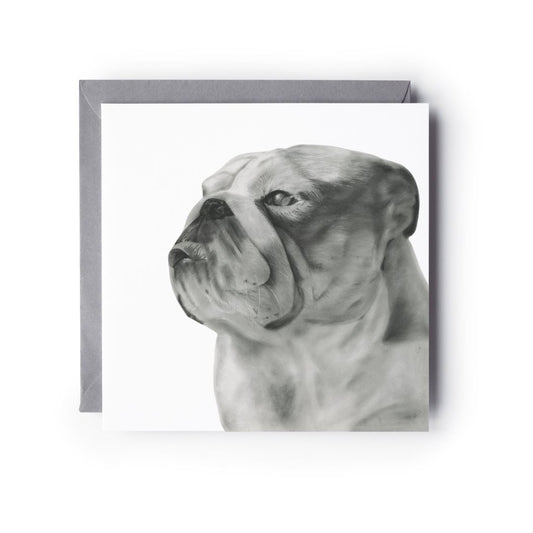 Hand-drawn by Libra Fine Arts, this adorable Bulldog greeting card captures the charm and personality of the beloved breed. With intricate, expressive details, it's a perfect gift for dog lovers. The card comes with a grey envelope, adding a sleek and modern touch. Ideal for birthdays, special occasions, or just to show someone you care, this unique card combines artistry with heartwarming appeal