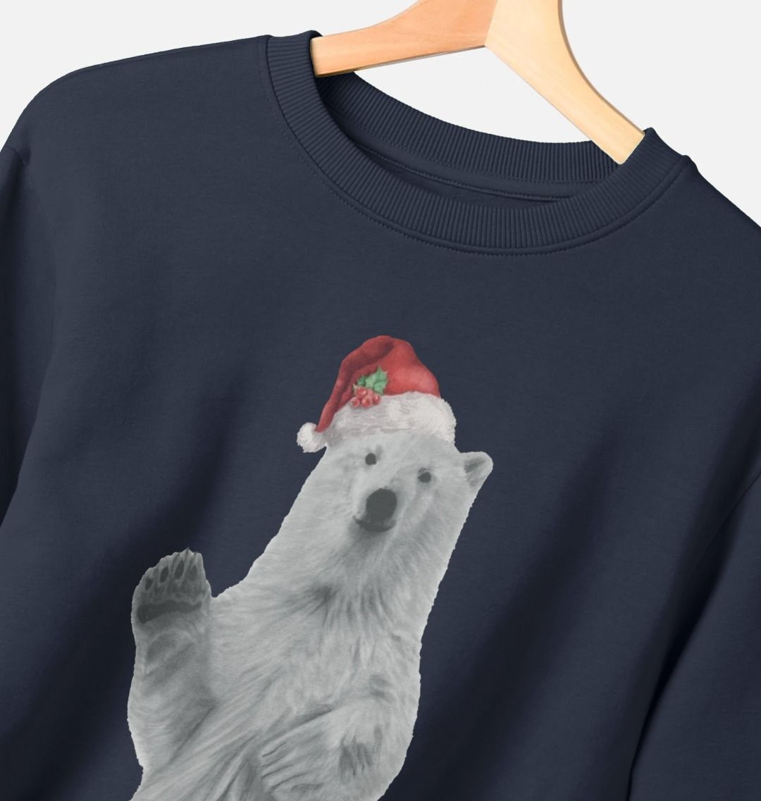 Men's Crew Neck Festive Polar Bear Sweater Certified Organic Cotton