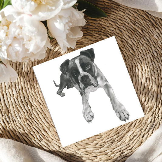 Rigel the Boxer Hand-Drawn Greeting Card – A Charming Illustration for Dog Lovers