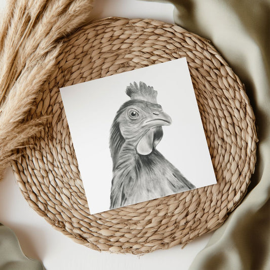 Alpha the Cockerel Hand Drawn Greeting Card