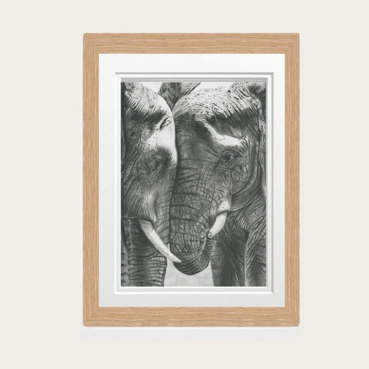 Elephant Tenderness Fine Art Print – Stunning Hand-Drawn Wildlife Artwork for Nature Lovers