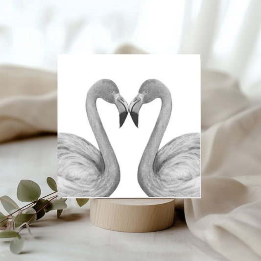 Two Flamingos in a Heart Hand-Drawn Greeting Card – A Romantic and Elegant Illustration