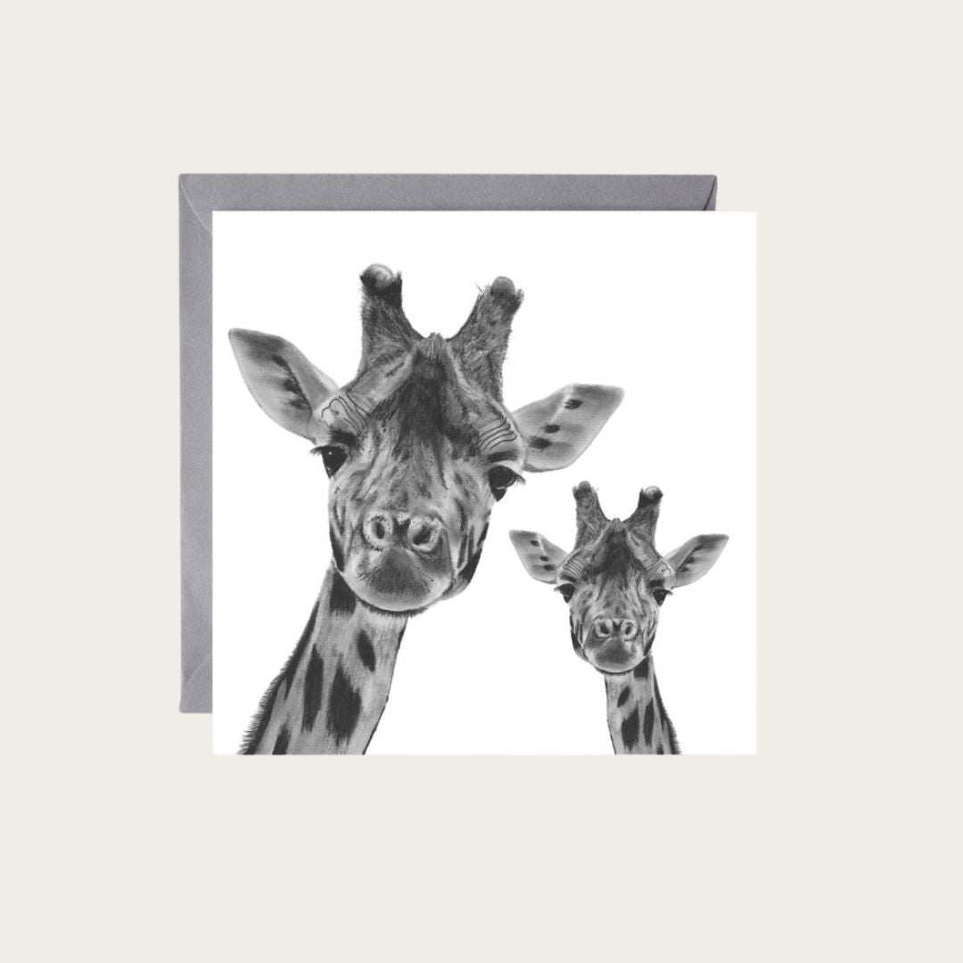 Maya and Baby Giraffe Hand-Drawn Greeting Card – A Fun and Heartwarming Illustration