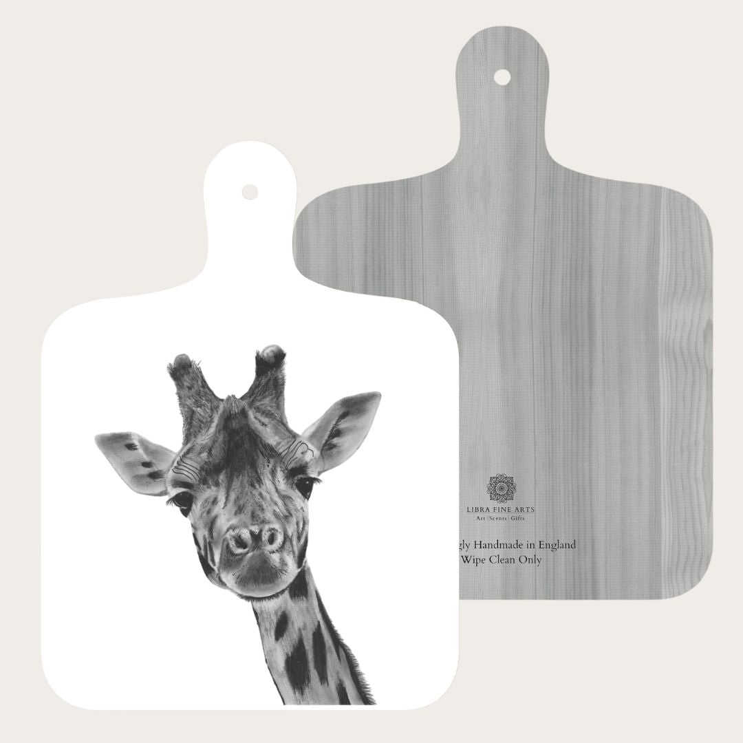 Hand-drawn giraffe illustration on a mini board by Libra Fine Arts. A beautifully detailed and graceful wildlife design, perfect for animal lovers and stylish kitchen decor.








