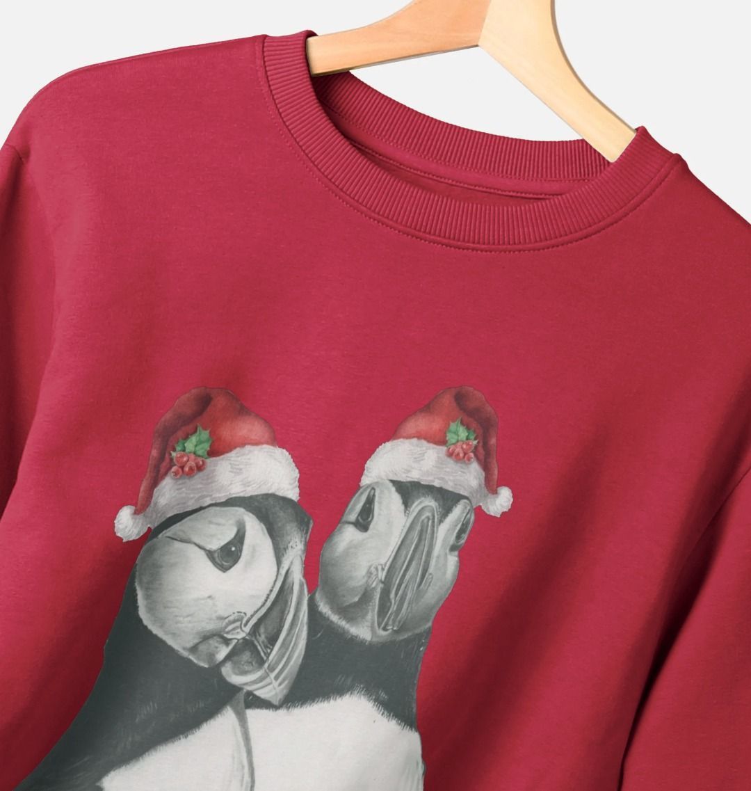 Women's Crew Neck Festive Puffin Sweater Certified Organic Cotton