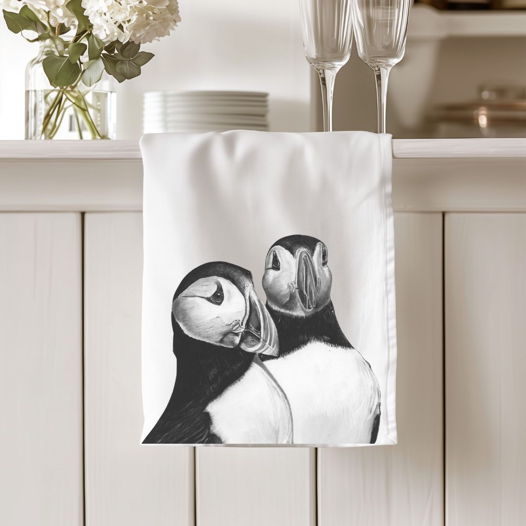 Gemini the Puffins Premium Cotton Tea Towel