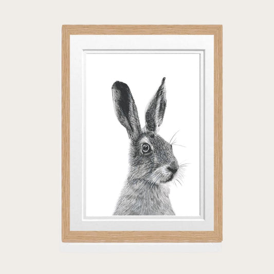 Hand-Drawn Hare Fine Art Print - Intricate Wildlife Art for Gifting