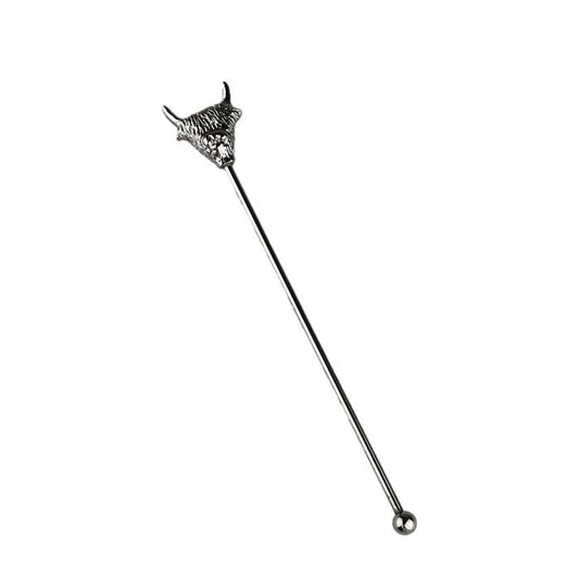 Highland Cow stainless steel drinks stirrer featuring a beautifully detailed hand-drawn design, perfect for adding a touch of charm to any beverage. Made from high-quality stainless steel for durability and easy stirring. Ideal for animal lovers and those who appreciate unique, functional barware.