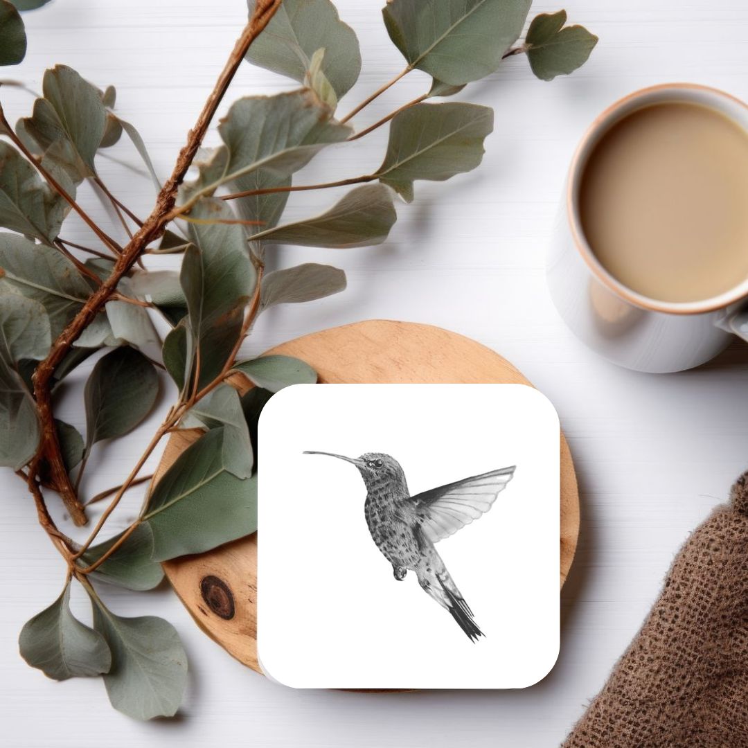 Hummingbird Drinks Coaster – Charming Hand Drawn Bird Art