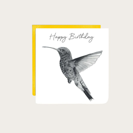 Birthday Hummingbird Card Hand-Drawn by Libra Fine Arts – A beautifully illustrated design featuring a delicate hummingbird, perfect for sending joyful and heartfelt birthday wishes to someone special