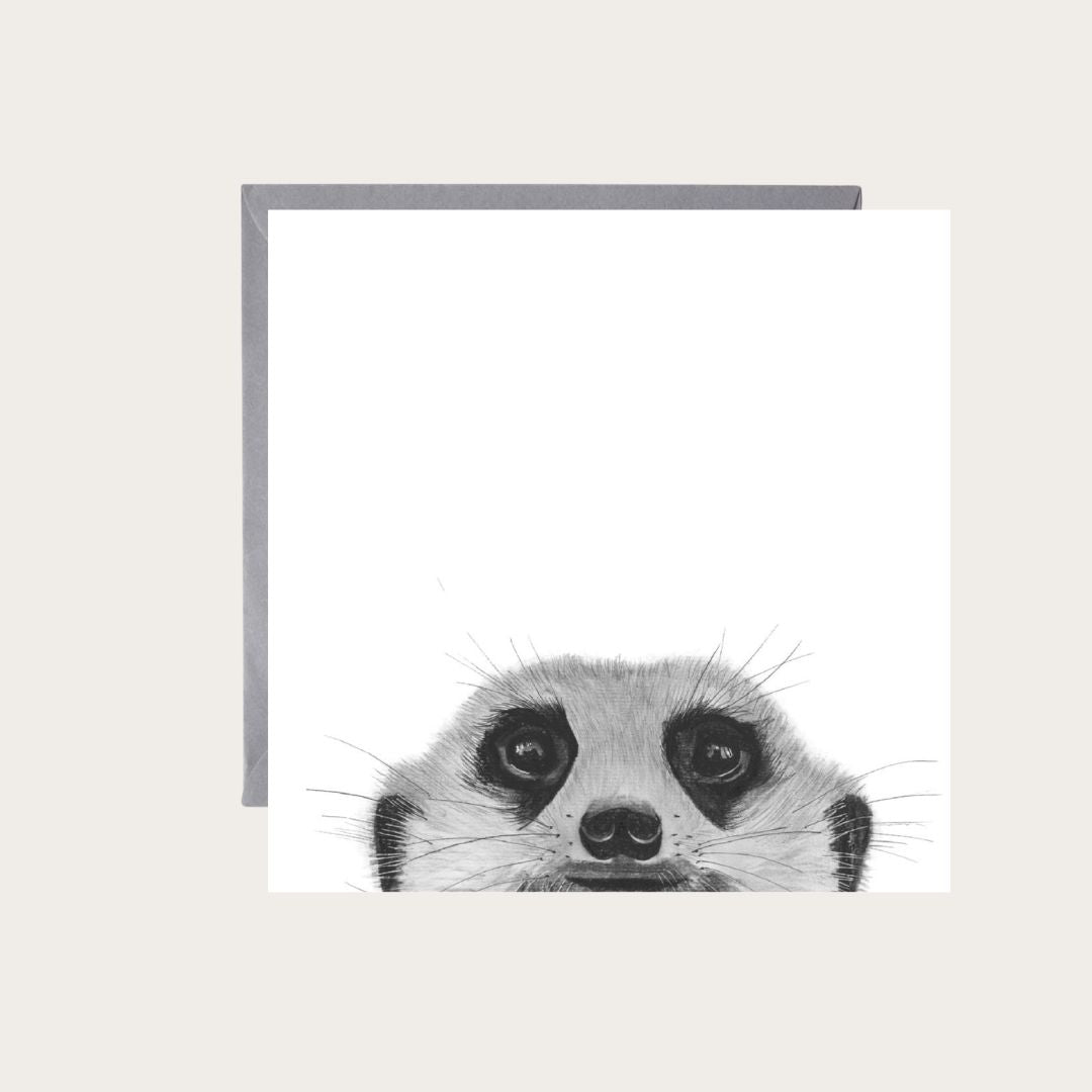 Peeking Myra the Meerkat Hand-Drawn Greeting Card – A Playful Wildlife Illustration