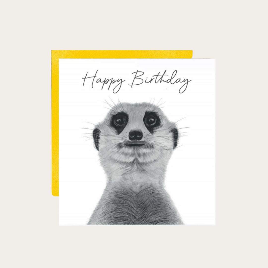 Cheeky Meerkat Birthday Card – Hand-Drawn Illustration