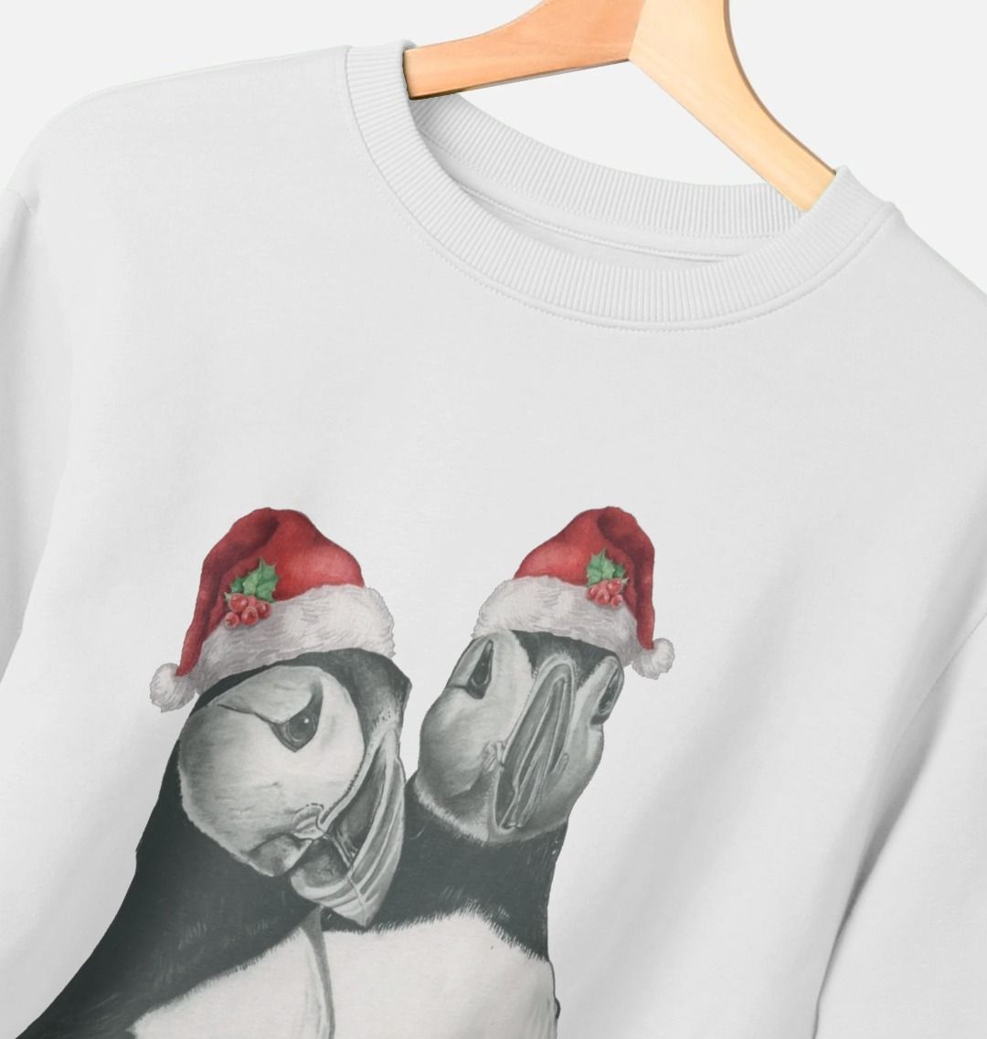 Women's Crew Neck Festive Puffin Sweater Certified Organic Cotton