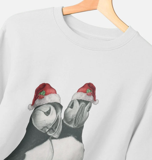 Men's Crew Neck Festive Puffins Sweater Certified Organic Cotton