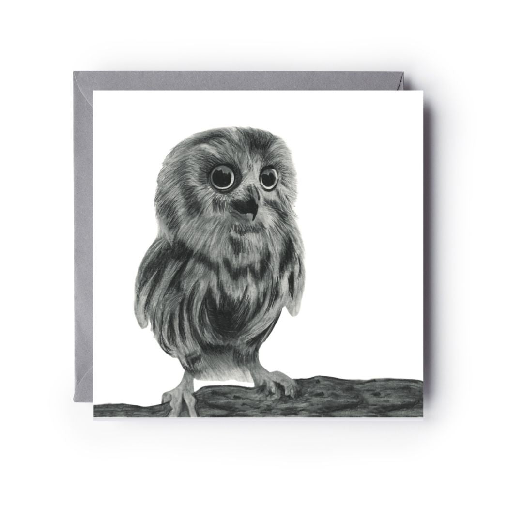 Talitha the Baby Owl Hand Drawn Greeting Card