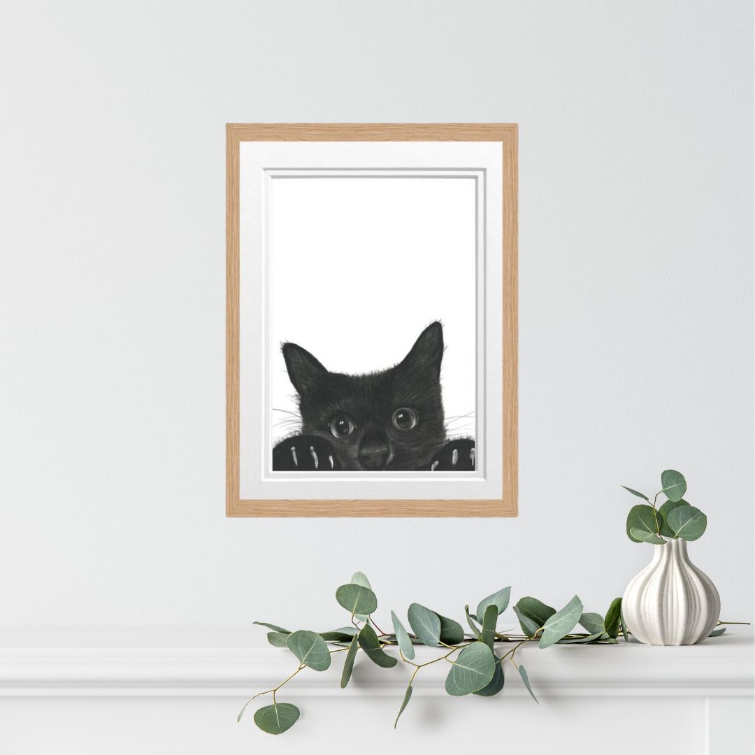 Peeking Cat Fine Art Print – Hand-Drawn Cat Illustration